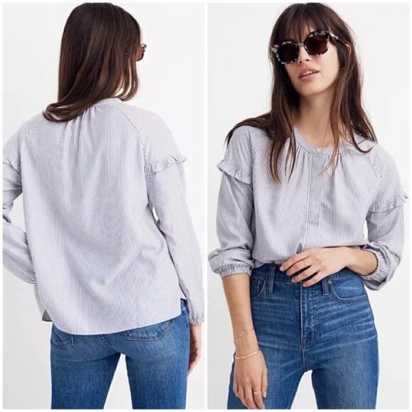 Madewell Tops - Madewell NWT Stripe Collarless  Shirt XS